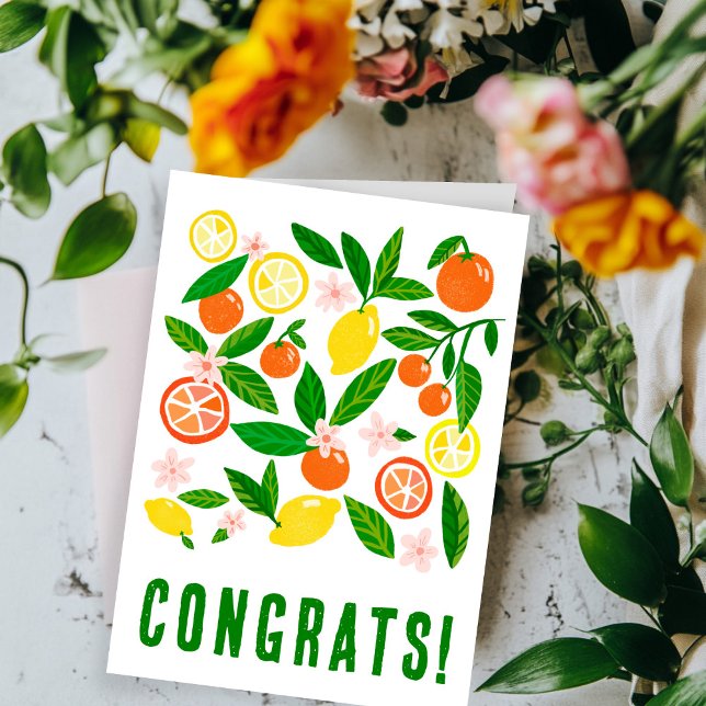 Citrus Celebration Custom Colorful GLÜCKWÜNSCHE Karte (Citrus Celebration Custom Hand Drawn Colorful CONGRATULATIONS Card
)