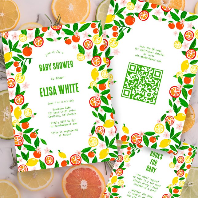 Citrus Celebration CUSTOM QR Code BABY SHOWER Einladung (Citrus Celebration CUSTOM QR Code BABY SHOWER Invitation
Summer Lemons Oranges Fruits)