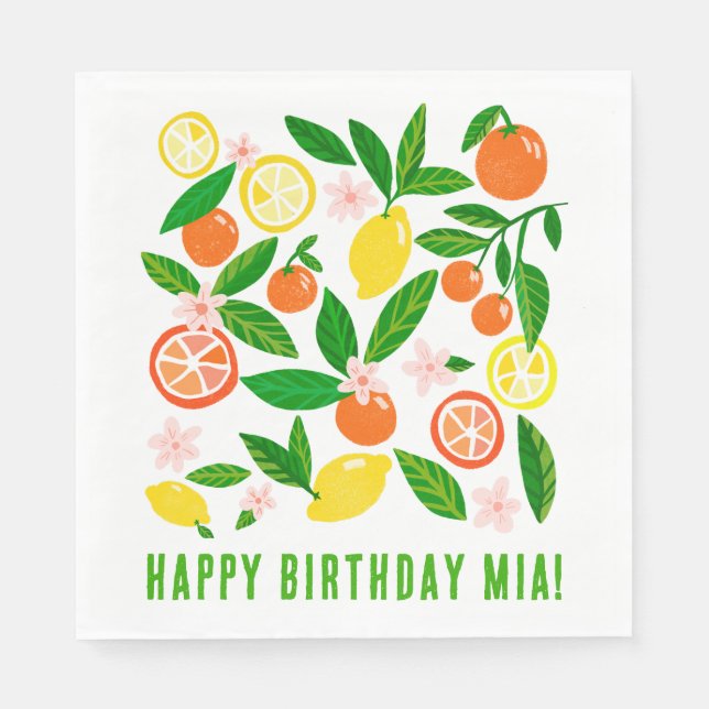 Citrus Celebration Individuelle Name BIRTHDAY PART Serviette (Vorderseite)