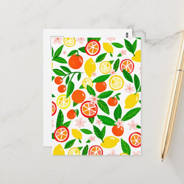 Citrus Celebration Lovely Lemons & Orange Bold Postkarte (Vorderseite/Rückseite Beispiel)