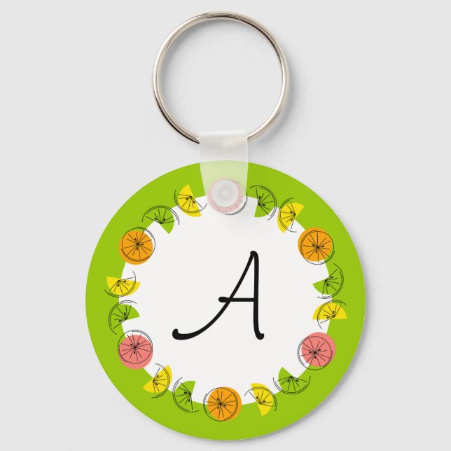 Citrus Circle Green Monogramm beidseitig Schlüsselanhänger (Vorderseite)