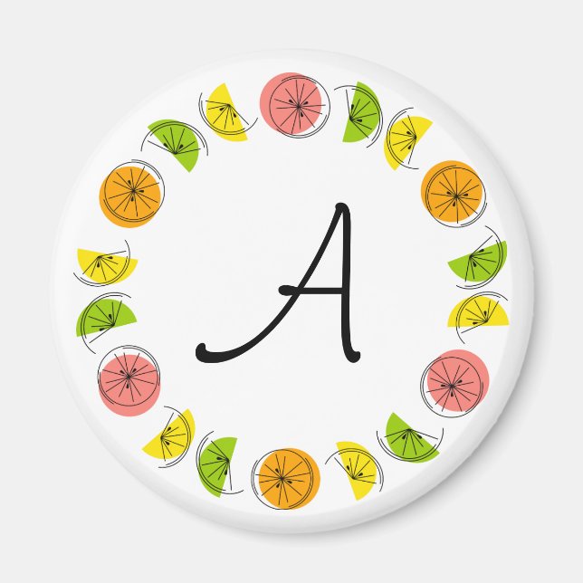 Citrus Circle Monogram-Magnet rund Magnet (Vorne)