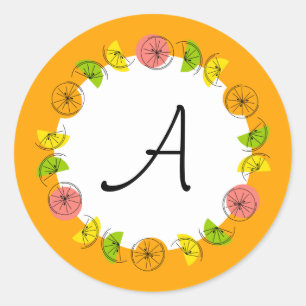 Citrus Circle Orange Monogram Aufkleber rund