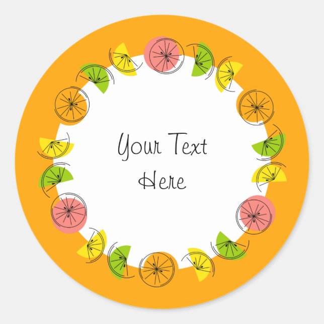 Citrus Circle Orange Text Aufkleber rund (Vorderseite)