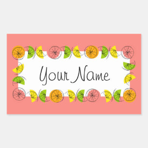 Citrus Circle Pink Name Aufkleber Rechteck