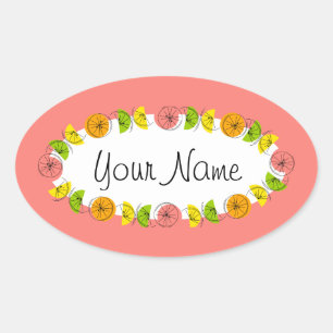 Citrus Circle Pink Name Aufkleber rund