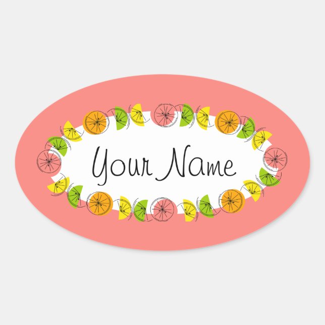 Citrus Circle Pink Name Aufkleber rund (Vorderseite)