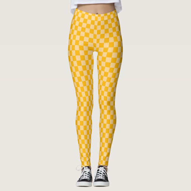 Citrus cream checkered board pattern leggings (Vorderseite)