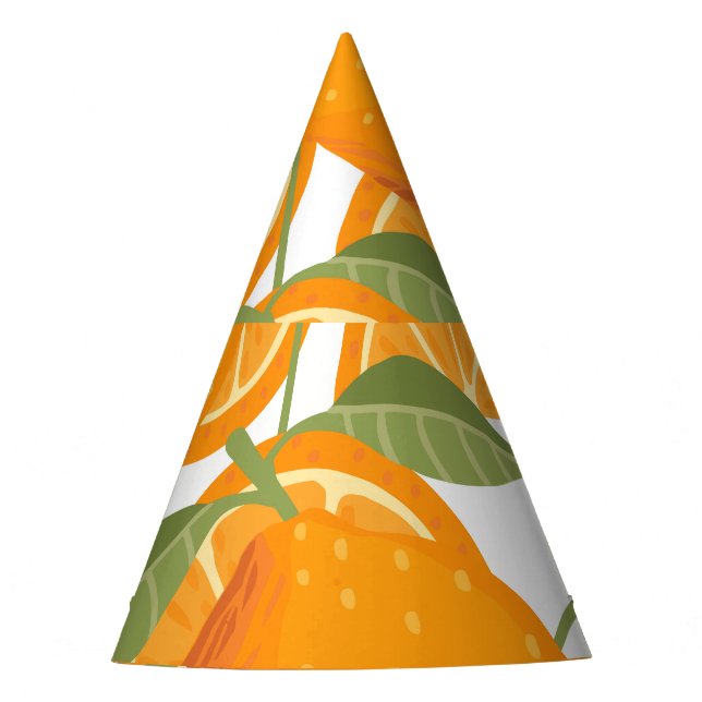 Citrus Delight: Orangefarbenes Muster Partyhütchen (Vorderseite)
