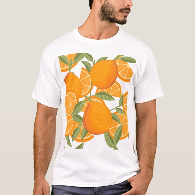 Citrus Delight: Orangefarbenes Muster T-Shirt (Vorderseite)