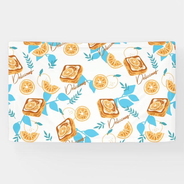 Citrus Delight Pastry and Blätter Dessert Pattern Banner (Horizontal)