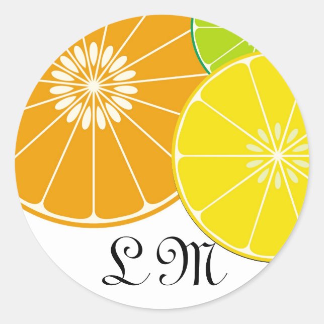 Citrus Double Monogram Siegel - Angepasstes Runder Aufkleber (Vorderseite)