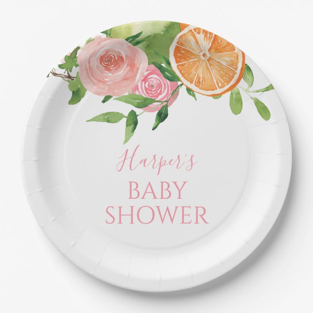 Citrus Floral Baby Dusche Pappteller (Vorderseite)