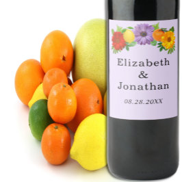 Citrus Floral Garden Wedding Weinetikett