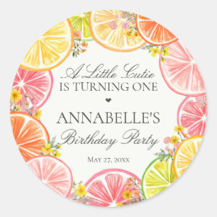 Citrus Floral Kleine Süsse Geburtstagsparty Favori Runder Aufkleber