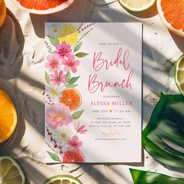 Citrus Floral Lemon Orange Brautparty Brunch Einladung (Von Creator hochgeladen)