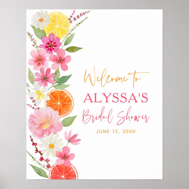 Citrus Floral Lemon Orange Brautparty Willkommen Poster (Vorne)
