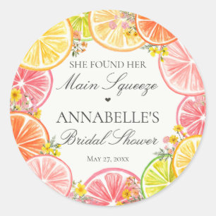 Citrus Floral Main Squeeze Brautparty Favoriten Runder Aufkleber