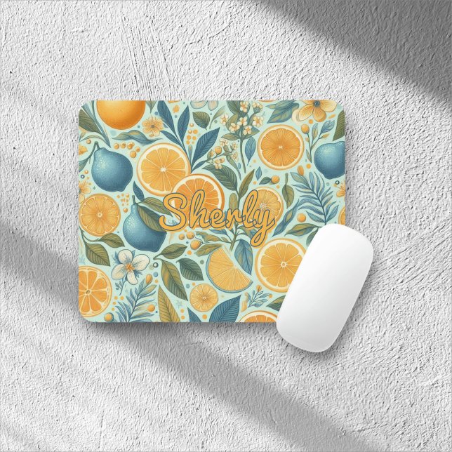 Citrus Floral Muster Vibrannte Botanischer Sommer Mousepad (Von Creator hochgeladen)