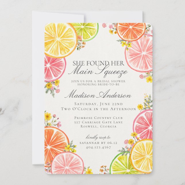 Citrus Floral Orange Brautparty Einladung (Vorderseite)