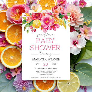 Citrus Floral Pink Orange Süsse Lemon Baby Dusche Einladung