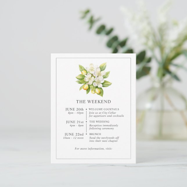 Citrus Floral Wedding Timeline Einschließungskarte Mitteilungskarte (Stehend Vorderseite)