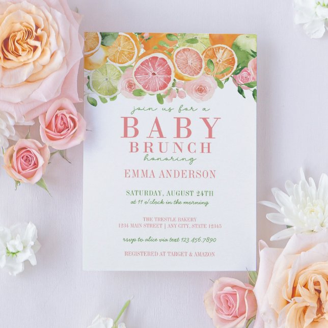 Citrus Frucht & Blume Baby Brunch Einladung (Von Creator hochgeladen)