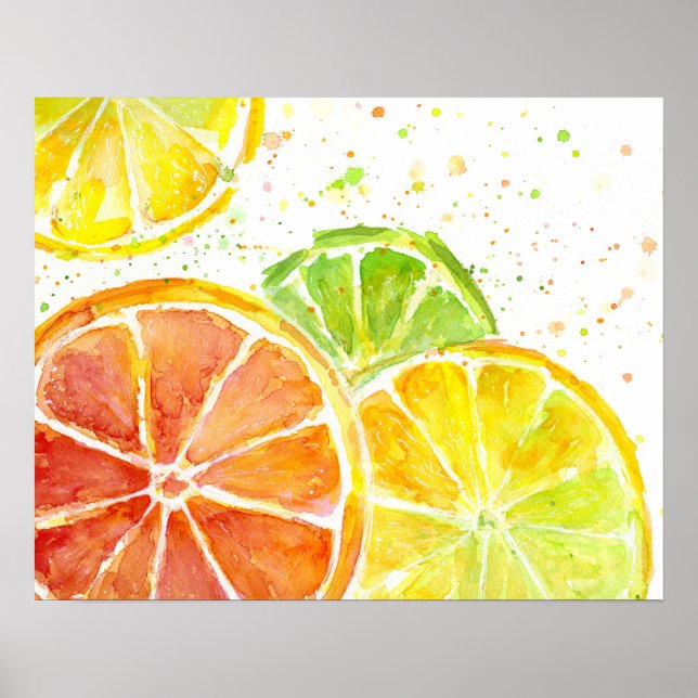 Citrus Frucht Wasserfarbe Kunst drucken Poster (Vorne)