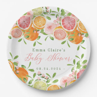 Citrus Fruit & Blume Babydusche Pappteller