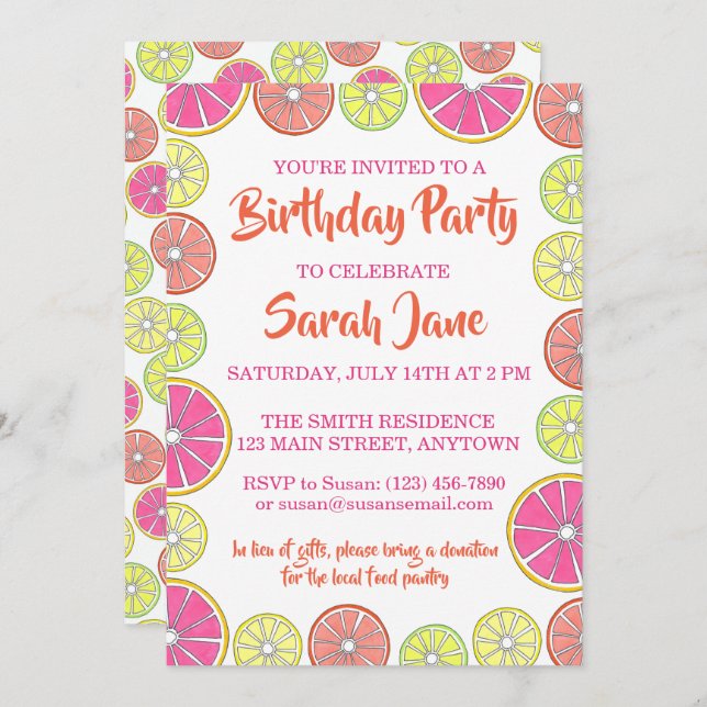 Citrus Fruit Lemon Limon Orange Grapefruit Party Einladung (Vorne/Hinten)