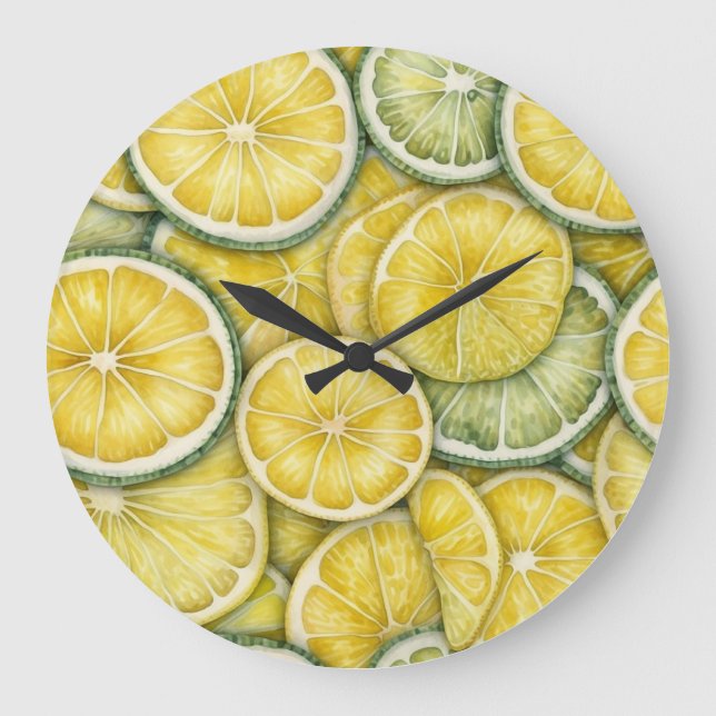 Citrus Fruit Lemon Wall Clock Große Wanduhr (Vorderseite)