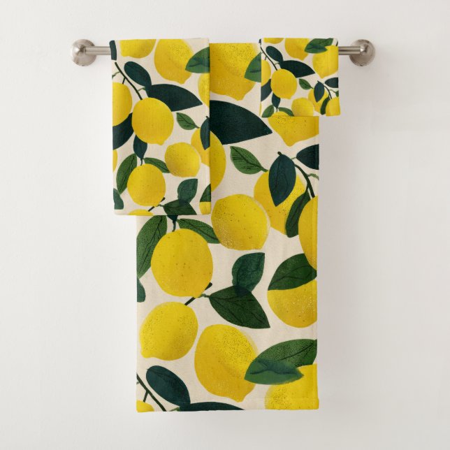 Citrus Fruit Summer Pattern Yellow Lemons Badhandtuch Set (Insitu)