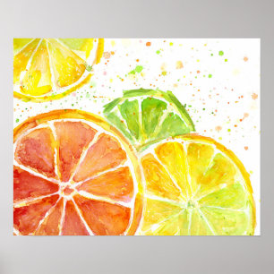Citrus Fruit Watercolor Art Print Poster