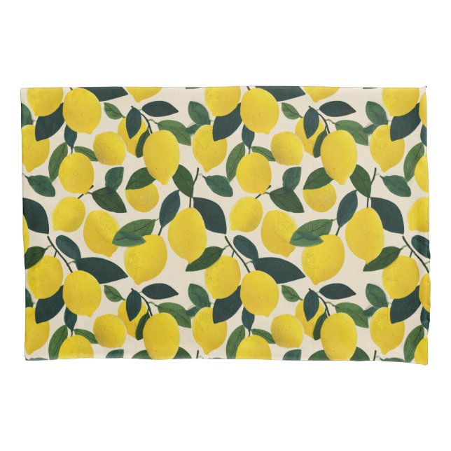 Citrus Fruit Yellow Lemons Pattern Mediterranean  Kissenbezug (Vorderseite)