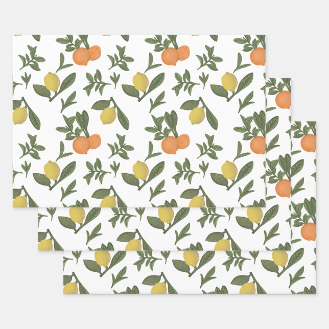 Citrus Fruit Yuzu und Orange Foliage Geschenkpapier Set (Set)