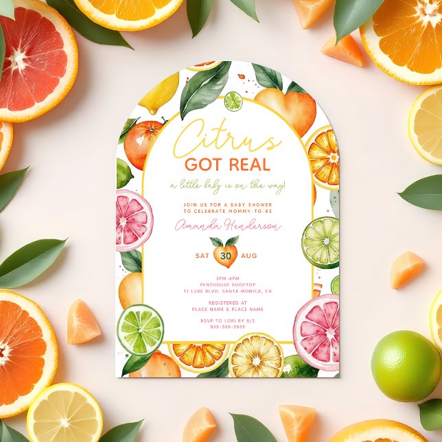 Citrus Got Real Watercolor Fruchtdusche Einladung (Citrus Got Real Baby Shower Invitation | Fruit Baby Shower)