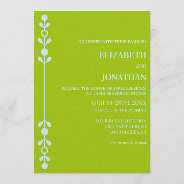 Citrus Green & Coastal Blue Rehearsal Dinner Einladung (Vorderseite)