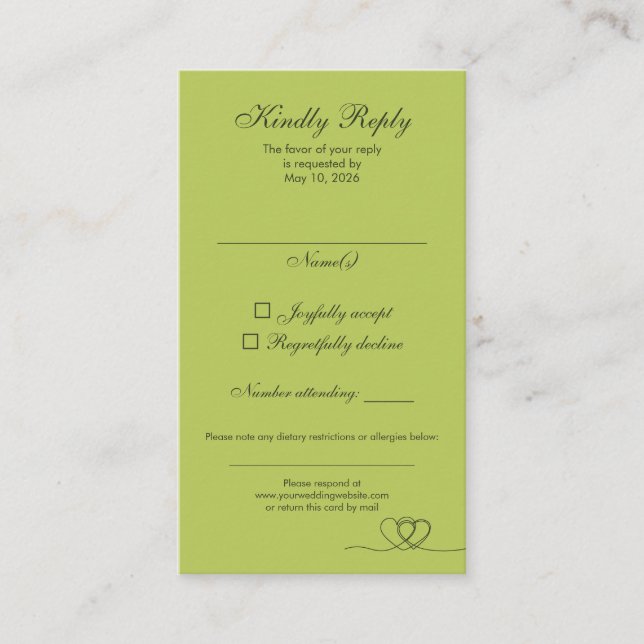 Citrus Green Elegant Calligraphy Wedding RSVP Card Visitenkarte (Vorderseite)