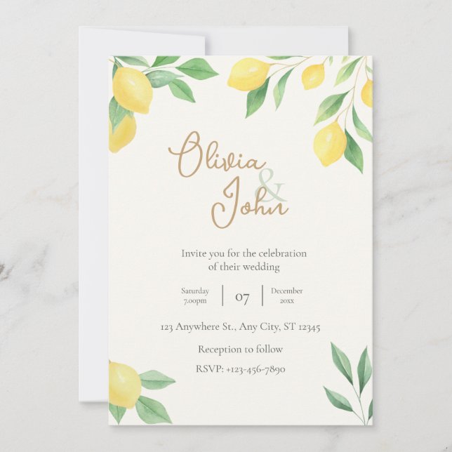 Citrus Green Lemon Wedding Invitation Photo Back Einladung (Vorderseite)