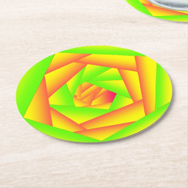 Citrus Green Orange Yellow Ombre Abstract Design Runder Pappuntersetzer (Angewinkelt)