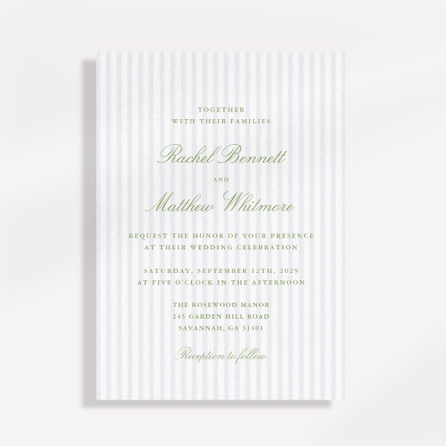 Citrus Green Stripe Elegant Wedding Invitation Einladung (Von Creator hochgeladen)