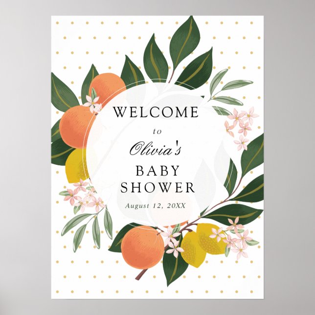 Citrus Greenery Baby Dusche Begrüßungszeichen Poster (Vorne)