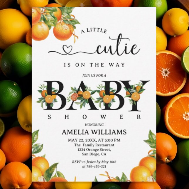 Citrus Greenery Elegant Orange Baby Shower Einladung (Von Creator hochgeladen)