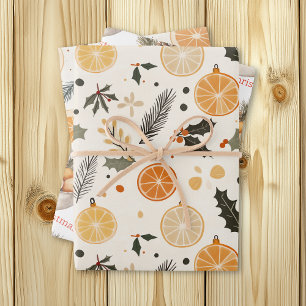 Citrus, Holly and Pine Needles Gemütliche Weihnach Geschenkpapier Set
