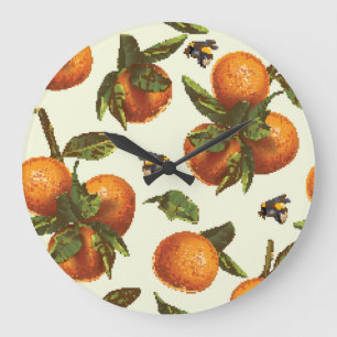 Citrus & Hummeln: Vintag nahtlos Große Wanduhr