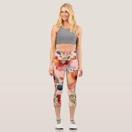 Citrus Kaleidoskop: Multicolor Orange Blume Gre Capri Leggings
