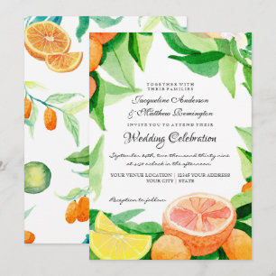 Citrus Kumquat Lemons Orange Greenerie Wasserfarbe Einladung