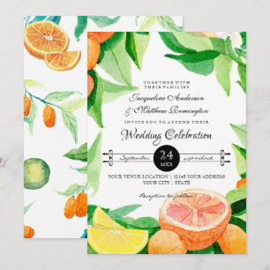 Citrus Kumquat Lemons Orange Typografie Leaf Kunst Einladung