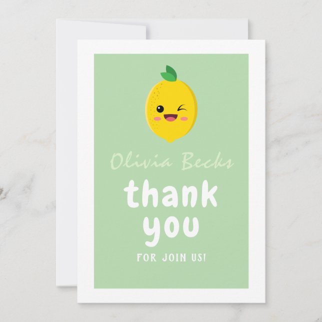 Citrus Lemon Baby Shower Dankeskarte (Vorderseite)