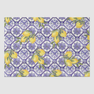 Citrus Lemon Blauer portugiesischer Tile Mittelmee Seidenpapier